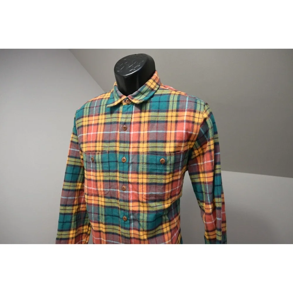 J. Crew Flannel Shirt Mens Medium Multi-Color Plaid Double Brushed Cotton EUC